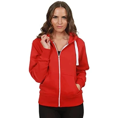 Image of Purple Hanger New Womens Front Zip Up Hoodie Ladies Long Sleeve Plain Sweatshirt Fleece Hoody Hooded Jacket (XL, Red)