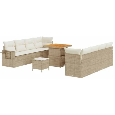 Image of vidaXL 11 Piece Garden Sofa Set with Cushions Beige Poly Rattan Acacia