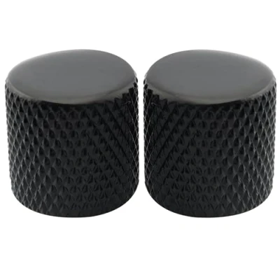 Image of Musiclily Pro Inch Fine 24 Splines Steel Flat Top Knobs Push on Control Knob for USA Electric Guitar or Bass, Black (Set of 2)