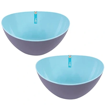 Image of YöL Set of 2 Two Tone Large Plastic Salad Bowls Reusable Camping Summer Party BBQ Caravan