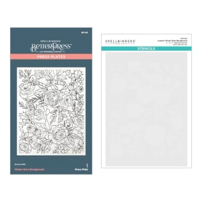 Image of Spellbinders BD 0879 Winter Rose Background BetterPress and Stencil Bundle from The Handmade Holidays Collection