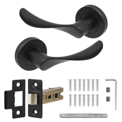 Image of Decoranddecor Matt Black Door Handle Levers Aluminium Alloy Handles Lever with Latch Kit