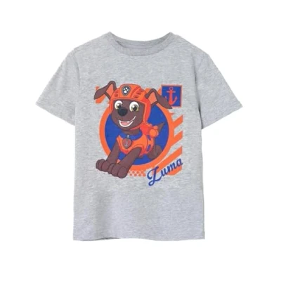 Image of Paw Patrol Boys T Shirt in Grey Kids Zuma The Aquatic Pup Marl Graphic Tee Short Sleeve Top Lightweight Cute Daywear Character Merchandise Gift for Children