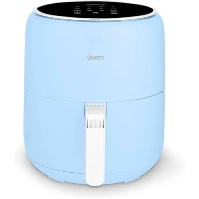 Image of Swan SD10513BLU Retro Digital Air Fryer with Cyclone Technology, 8 Pre Set Cooking Options, Adjustable Temperature, 4.5L 1500W, Blue