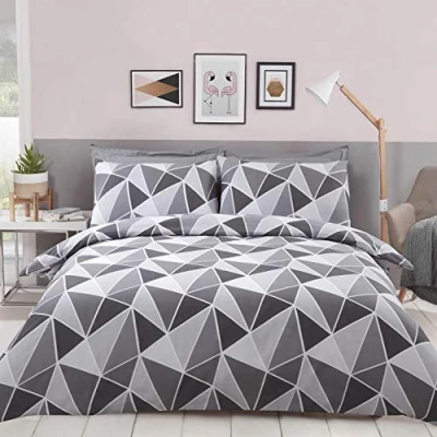 Image of MyHome Geometric Double Duvet Quilt Cover Bedding Set Grey