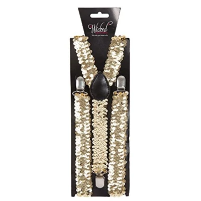 Image of Wicked Costumes Adult Unisex Adjustable Gold Sequin Braces Fancy Dress Accessory