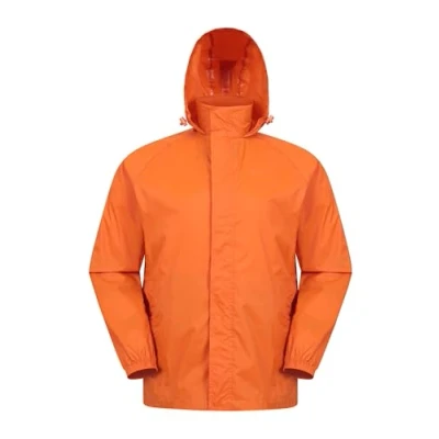 Image of Mountain Warehouse Pakka Mens Waterproof Packable Jacket IsoDry, Lightweight &amp; Breathable Raincoat with Taped Seams Packaway Bag For Spring Summer Travel Orange XXS