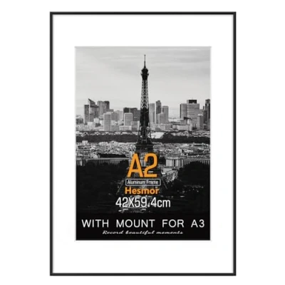 Image of Hesmor A2 Aluminum Acrylic Picture Frame in Black Photo Frames 16.5 x 23 inch Size Pictures with Clear Plexiglass for Wall Mounting, Single Poster Mat A3