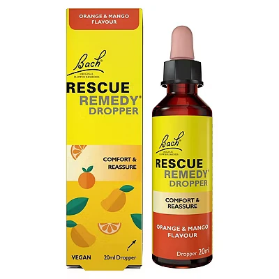 Image of Rescue Remedy Dropper 20ml (Orange &amp; Mango) Comfort Reassurance, Alcohol Free, Natural Emotional Wellness Day Support, Flower Essence Vegan Formula, Travel, Exams