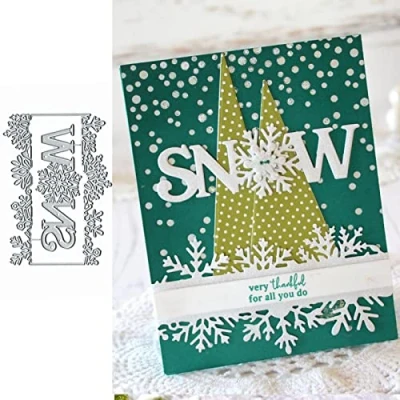 Image of Snow Letter Frame Metal Die Cuts,Merry Christmas Snowfake Flower Cutting Dies Cut Stencils for DIY Invitation Card Scrapbooking Album Decorative Embossing Paper Making