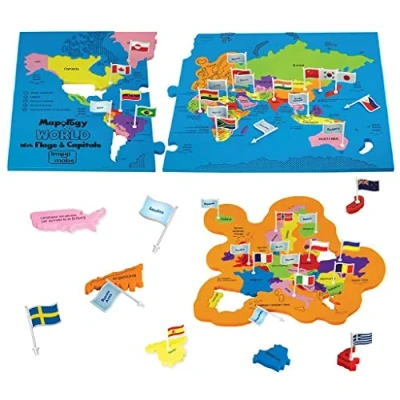 Image of Imagimake Mapology World Map Jigsaw Puzzle with Flags and Capitals 75 Pieces Geography Puzzles for Kids, Educational STEM Toys &amp; Games Birthday Gifts Boys Girls Age 5 6 7 8 9 10 11 12 Years