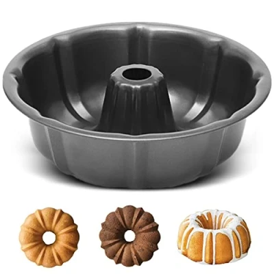 Image of ARVINKEY Fluted Ring Cake Tin, Nonstick &amp; Leakproof Carbon Steel Round Pan Tray, 24cm/9.45in Baking Moulding Tin for Bread, Black
