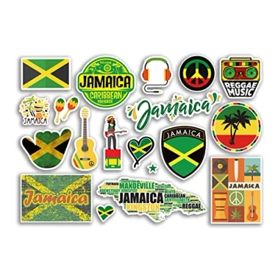 Image of A5 Sticker Sheet Jamaica Vinyl Stickers Caribbean Country Landmarks Holiday Stamp Summer Map Flag Travel City Luggage Scrapbooking #79028