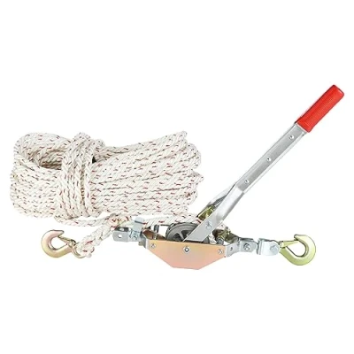 Image of VEVOR Rope Puller, 3/4 Ton (1,653 lbs) Pulling Capacity, with 100&#039; of 0.6&quot; dia. Rope, 2 Hook, Come Along Winch, Heavy Duty Ratchet Power Puller Tool for Moving Boats, Securing Items, Transporting Logs
