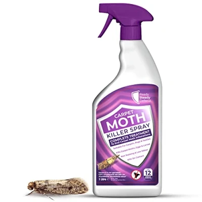 Image of Carpet Moth Killer Spray 1L Non Staining &amp; Long Lasting Protection Formula for Home Targets Full Lifecycle on Rugs, Carpets, Textiles Upholstery