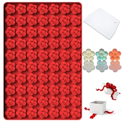 Image of Flower Silicone Mold, Small Plum Blossom Shaped Molds with 70 Cavities for Making Chocolate/Candy/Gummy/Cookie/Jelly/Ice Cube/Edible Flowers Cake Decorating, Wintersweet Scraper