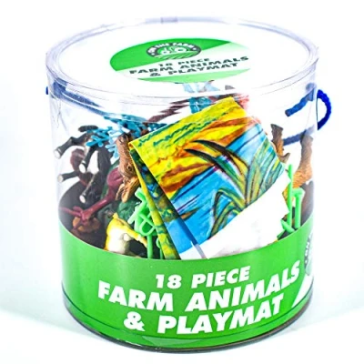 Image of KandyToys 18 Piece Toy Farm Animal Play Set in Tub Farming Playset with Animals and Mat Kids Toys