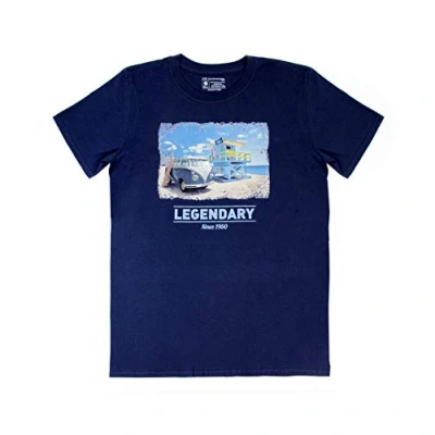 Image of BRISA VW Collection Volkswagen Hippie Bus T1 Camper Van T Shirt Unisex with Vintage/Retro Design (L/Beachlife/Blue)