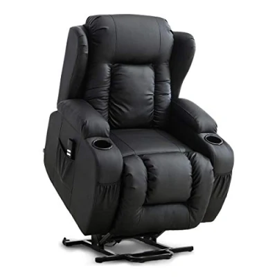 Image of More4Homes CAESAR DUAL MOTOR ELECTRIC RISER RECLINER ARMCHAIR SOFA MOBILITY BONDED LEATHER LIFT CHAIR (Black)