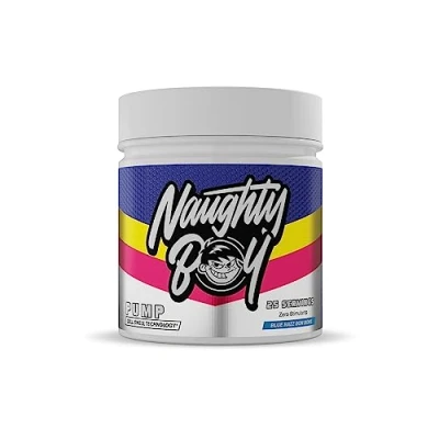 Image of Naughty Boy Cell Swell Technology, Non Stimulant Pre Workout Pump, Performance &amp; Focus. L Citrulline 6g, Beta Alanine 3.2g and Added Arginine, 400g 25 Servings (Blue Razz Bon Bons)