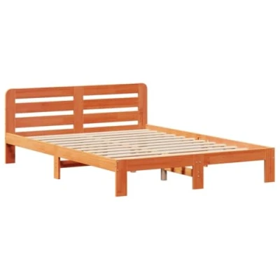 Image of vidaXL Bed Frame Solid Pine Wood, 160x200 cm, Wax Brown, Slatted Base, 2 Under Drawers, Headboard, Bedroom Furniture