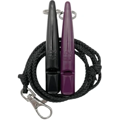 Image of ACME Dog Whistle No. 210.5 with Band Double Pack 2 Whistles Including Bands Ideal for Recall Loud and Far reaching (Black + Purple)