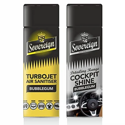 Image of Sovereign Bubbelgum Turbojet Air Freshener Sanitiser &amp; Dashboard Shine Bundle Scented Spray