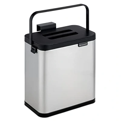 Image of Navaris Hanging Kitchen Bin 3L Cupboard Door or Wall Mounted Small Stainless Steel Trash Can Caddy with Lid for Food Waste Rubbish Compost