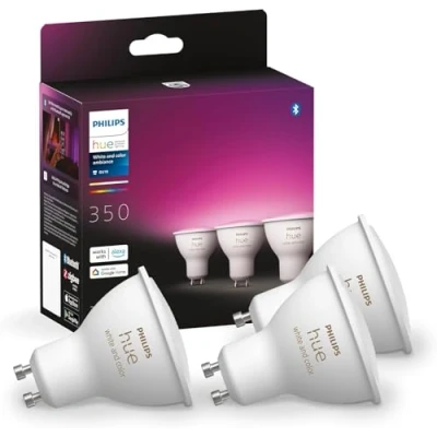 Image of Philips Hue White &amp; Colour Ambiance Smart Spotlight 3 Pack LED [GU10 Spotlight] 350 Lumens (50W Equivalent). Works with Alexa, Google Assistant and Apple Homekit, 929001953115