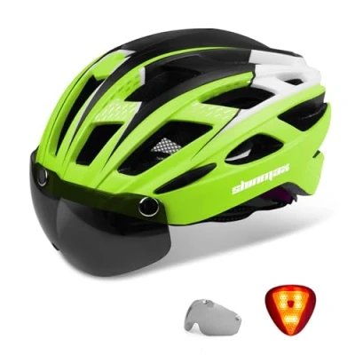 Image of Shinmax Bike Helmet with Safety LED Light Cycle for Men Women Bicycle Detachable Magnetic Visor &amp; Liner Breathable MTB Adult Lightweight Adjustable Size Cycling NR 096