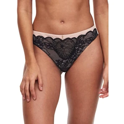 Image of Chantelle Womens Midnight Flowers Tanga Black Nylon Size Medium