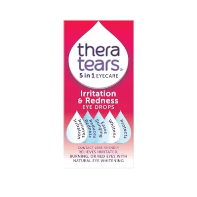 Image of TheraTears Irritation &amp; Redness Eye Drops Relieves Irritated, Burning or Red Eyes with Natural Whitening Contact Lens Friendly 5 in 1 Care 10ml