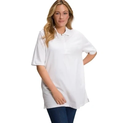 Image of Ulla Popken Women&#039;s PoloPiquee Longsleeve T Shirt, White, 42 44