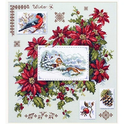 Image of Merejka K 119 Winter View Counted Cross Stitch Kit, Cotton, Multi Colour, 30 x 32 cm