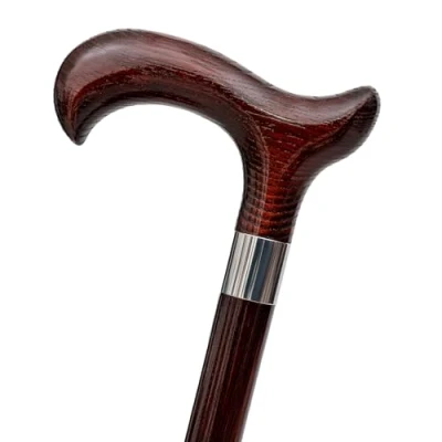Image of Dr. Watson Handcrafted Wooden Walking Stick, Classic Cane with Derby Handle and Stainless Steel Collar (Mahogany)