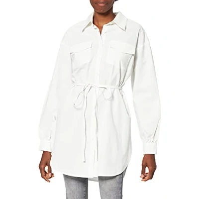 Image of NA KD Women&#039;s Oversized Belted Shirt, White, 8 UK