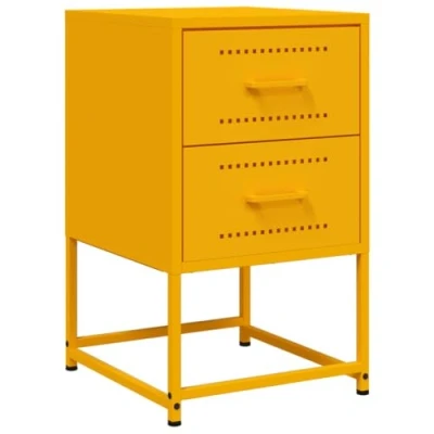 Image of vidaXL Bedside Cabinet/Nightstand Industrial Mustard Yellow Steel Bed Table/Side Table Rectangular 36x39x60.5 cm, Bedroom Living Room Study