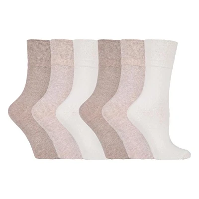 Image of IOMI Footnurse Ladies 6 Pair Multipack Non Elastic Diabetic Socks with Gentle Grip Wide Top 4 8 (4 8, Light Brown)