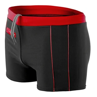 Image of Aquarti Men&#039;s Swimming Shorts Basic with Inner Cord, 010 Black/Red, 3XL
