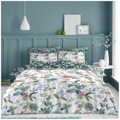 Image of GC GAVENO CAVAILIA Botanical Green Double Duvet Set Reversible Printed Quilt Cover Bed Polycotton Leaf Bedding Sets With Pillow Cases