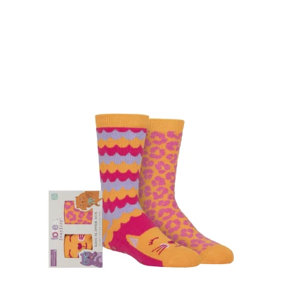Image of Girls 2 Pair Totes Originals Novelty Slipper Socks Cat 4 6 Years