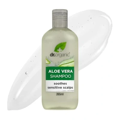Image of Dr Organic Aloe Vera Shampoo, Soothing, All Hair Types, Natural, Vegan, Cruelty Free, Paraben &amp; SLS Recyclable Recycled Ocean Bound Plastic, Certified Organic, 265ml, Packaging may vary