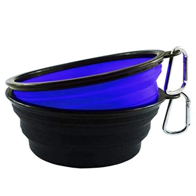 Image of HINMAY 34OZ Large Pet Food Bowls Silicone Dog Cat Water Bowl Foldable Travel Bowl, Pack of 2 (Blue+Black)