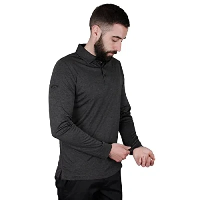 Image of Callaway Golf Mens Long Sleeve Polo Shirt Black Heather XS