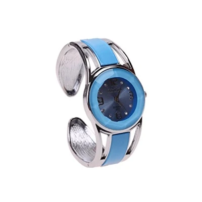 Image of ele ELEOPTION Bracelet Design Quartz Wrist Watches with Rhinestone Blue Dial Stainless Steel for Women (Blue)