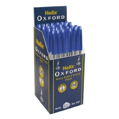 Image of Helix OXFORD&quot; Ball point Stick Pens Box of 50 BLUE