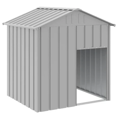 Image of vidaXL Light Grey Dog House Galvanised Steel Construction, Comprehensive Roof, Convenient Access, Ample Space
