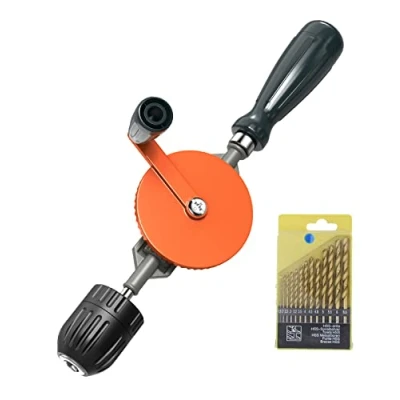 Image of Housolution Hand Drill, Powerful 3/8 inches (1 10mm) Capacity Drill Manual with Precision Keyless Chucks, Cast Steel 13Pcs Bit Set for Wood Plastic, Orange