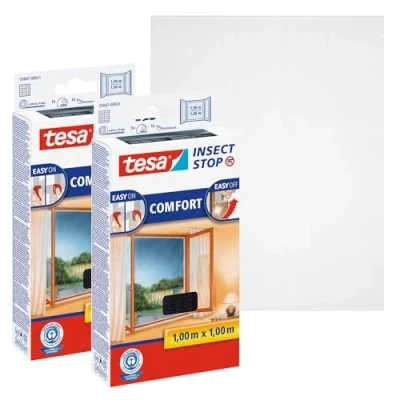 Image of tesa Insect Stop COMFORT for Windows Window Screen with Self Adhesive Hook &amp; Loop Mesh in Anthracite, 2x 100 cm x
