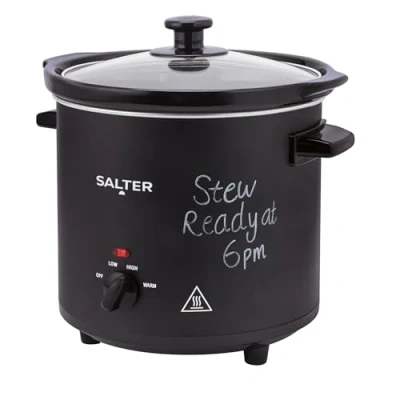 Image of Salter 3.5L Chalkboard Slow Cooker 3 Heat Settings, Dishwasher Safe Ceramic Pot, Keep Warm Function, Tempered Glass Lid, Cool Touch Handles, Family Sized Electric Cooker, Batch Cooking, EK6262
